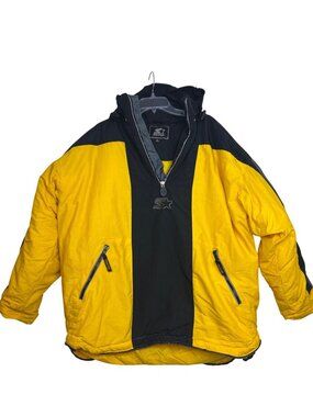 Vintage 90's Starter Winter Jacket Coat Men's XL Yellow Black Half Zip Pullover